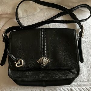 VTG Brighton Black Leather Crossbody Bag Braided Strap Heart Concho